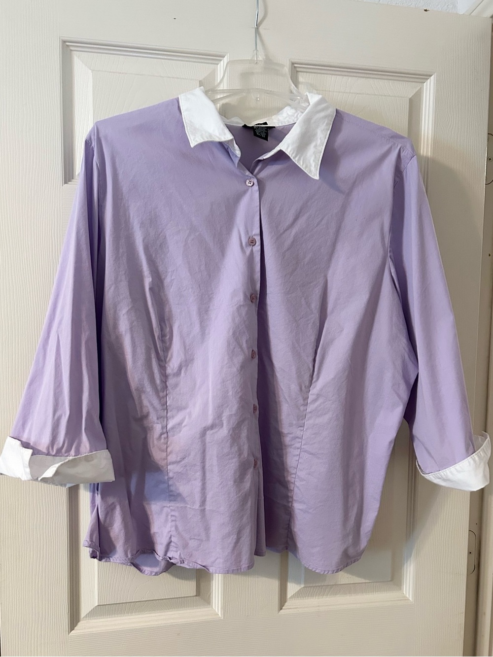 Avenue Lavender Button-Front Shirt Jacket with White Collar